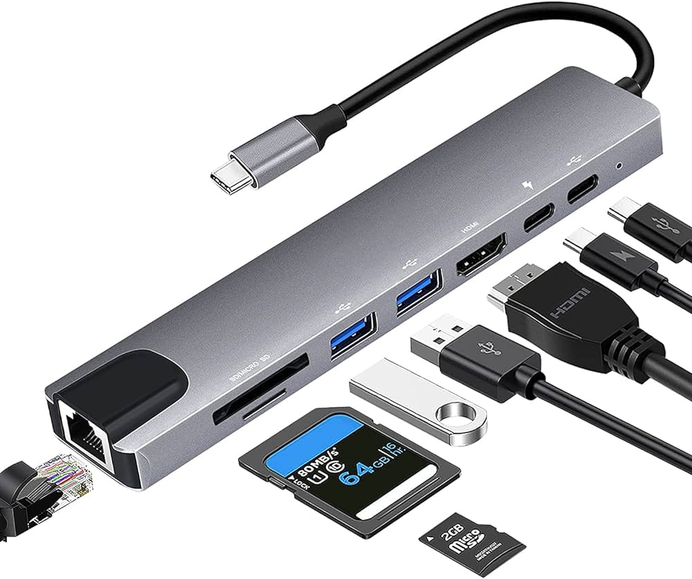 Adaptador 8 en 1 Hub Multifuncion P/ Notebook C/ Entrada Usb-C