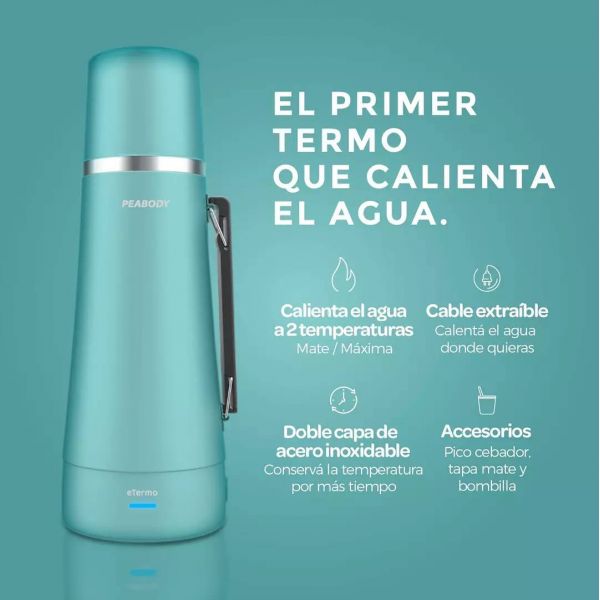 Termo Electrico Peabody 1l Celeste