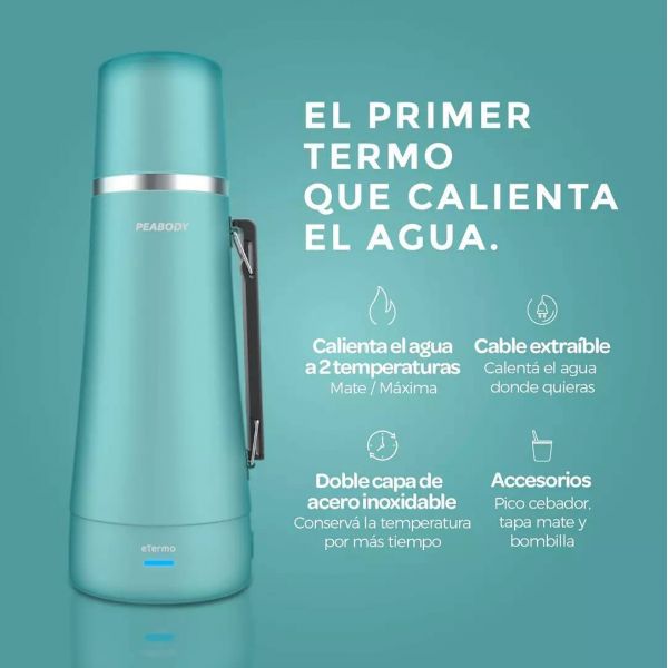 Termo Electrico Peabody 1l Celeste