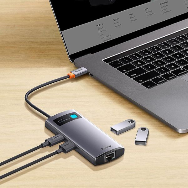 Adaptador Baseus 4 en 1 USB-C / USB-A X3 + RJ45 WKWG070113