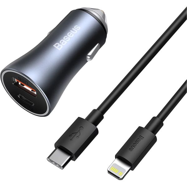 Cargador Para Auto Baseus 40W Dual Usb + Usb-C Cable Usb-C / Lightning TZCCJD-B0G